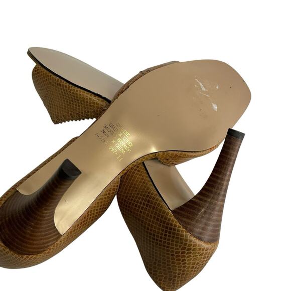 Colin Stuart Tan Faux Snakeskin Leather Peep Toe Heels Classic Pumps Size 11 - Picture 2 of 6